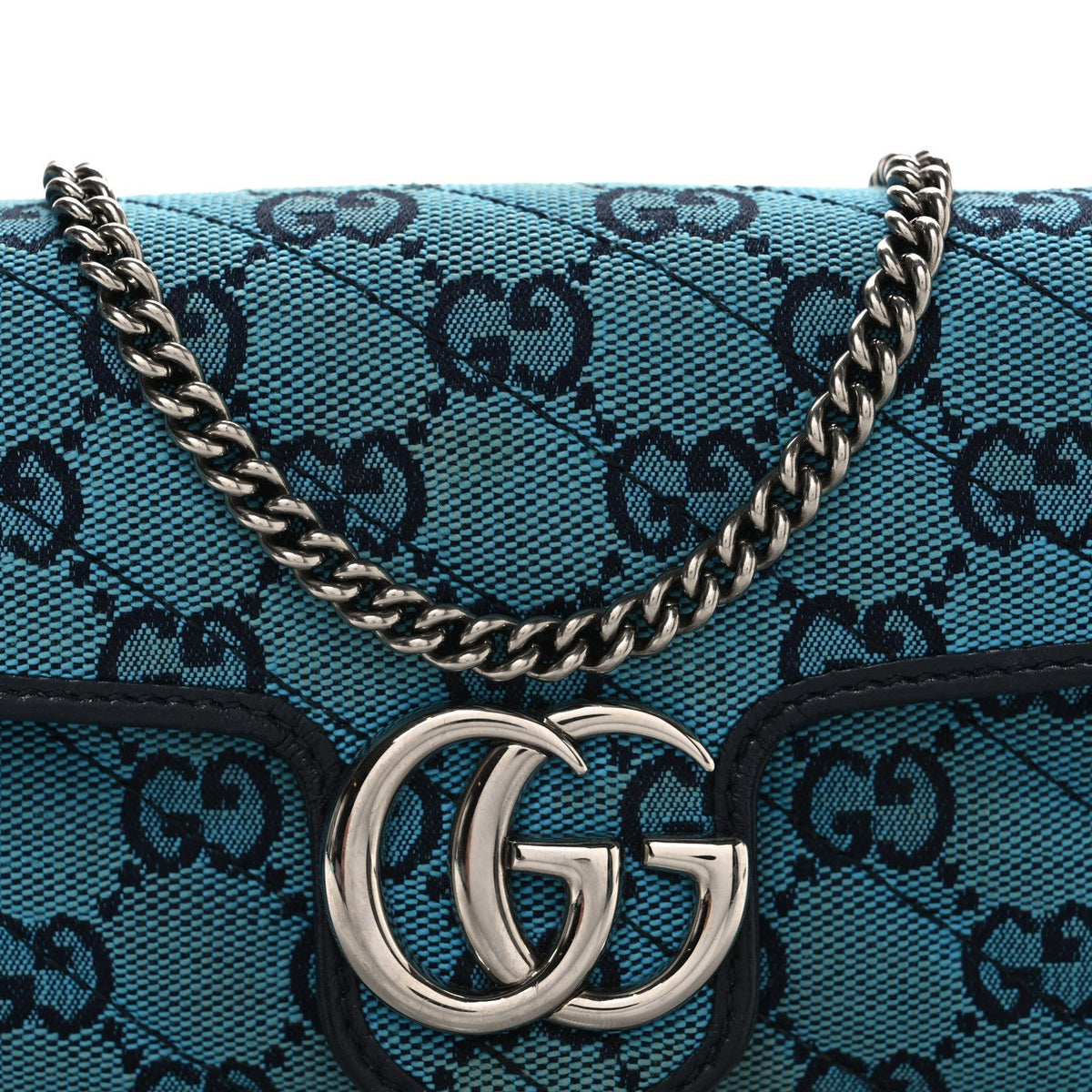 Monogram Multicolor Matelasse Diagonal Super Mini GG Marmont Shoulder Bag Light Blue