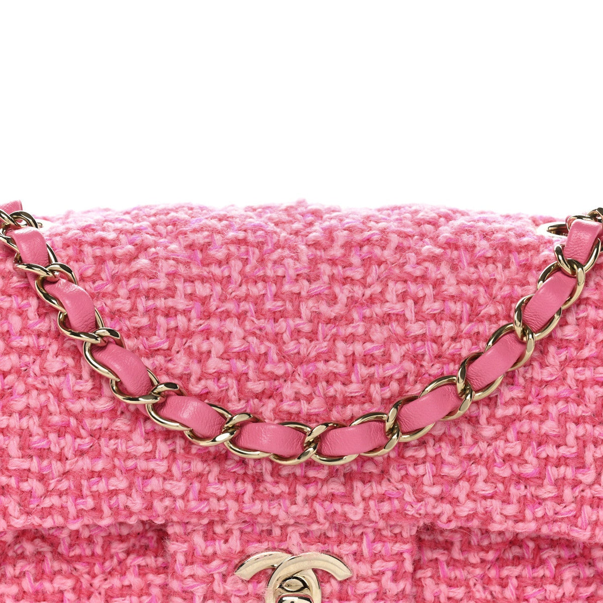 Wool Tweed Quilted Mini Rectangular Flap Dark Pink Fuchsia