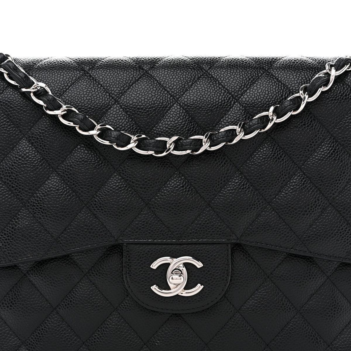 Caviar Quilted Jumbo Double Flap Black