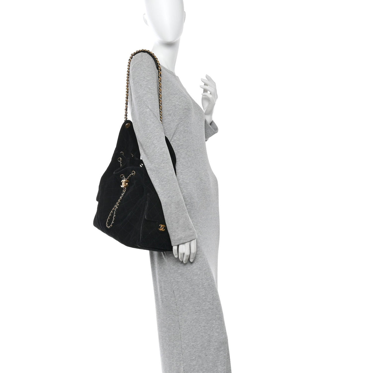Suede Quilted Medium Chanel 25 Handbag Black
