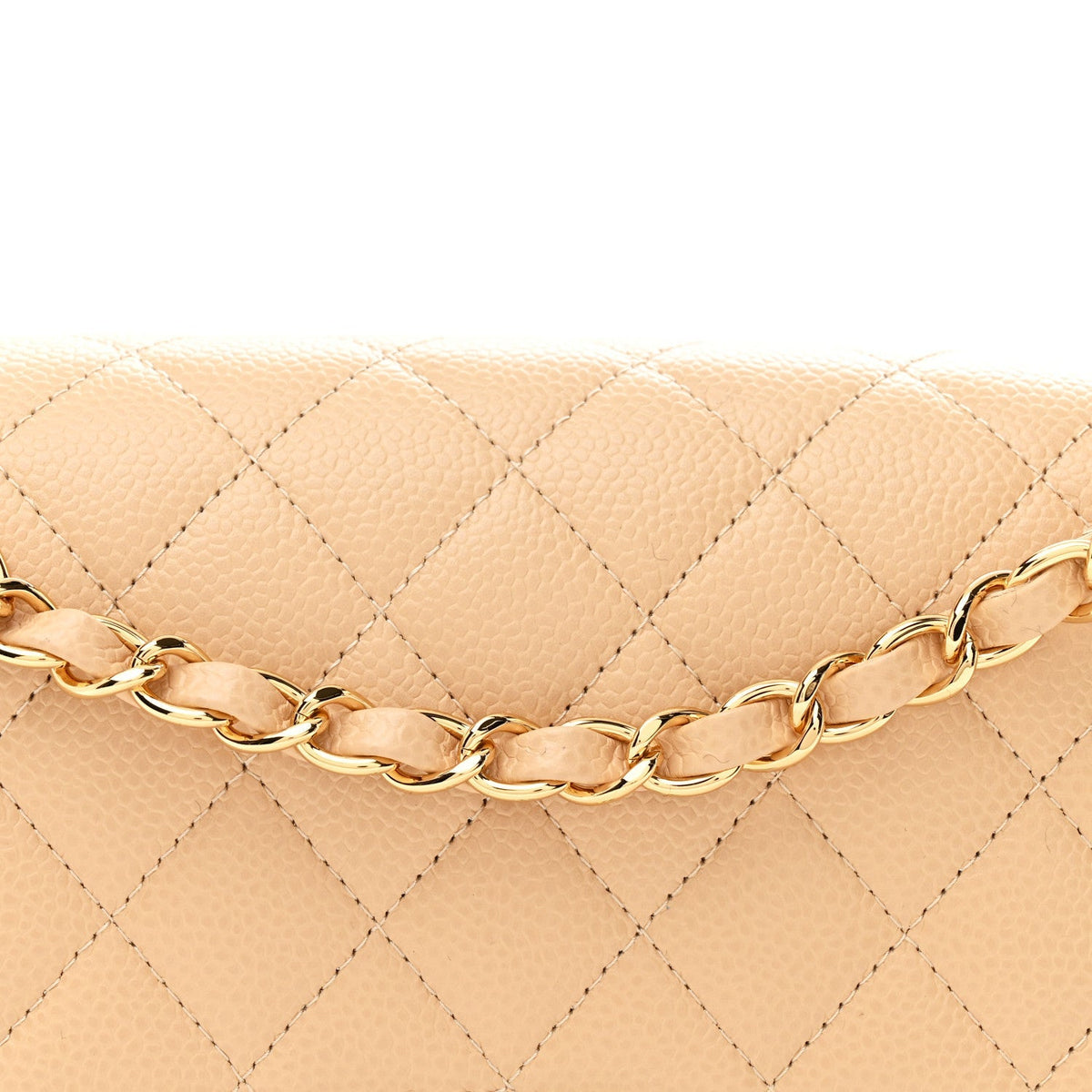 Caviar Quilted Medium Double Flap Beige