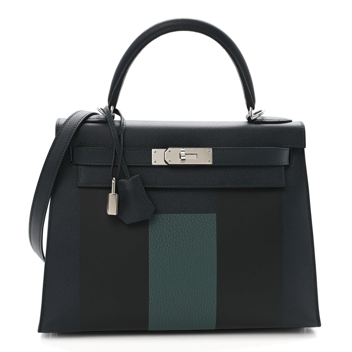 Epsom Sombrero Taurillon Clemence Kellygraphie Lettre H Kelly Sellier 28 Vert Cypress Bleu Obscur Malachite Bleu Encre