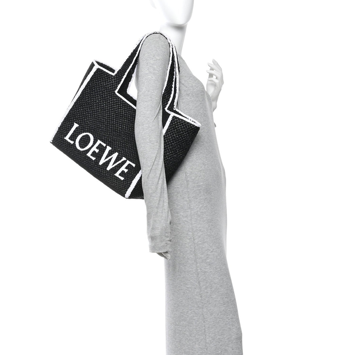 Raffia Large Paula's Ibiza Logo Tote Black White