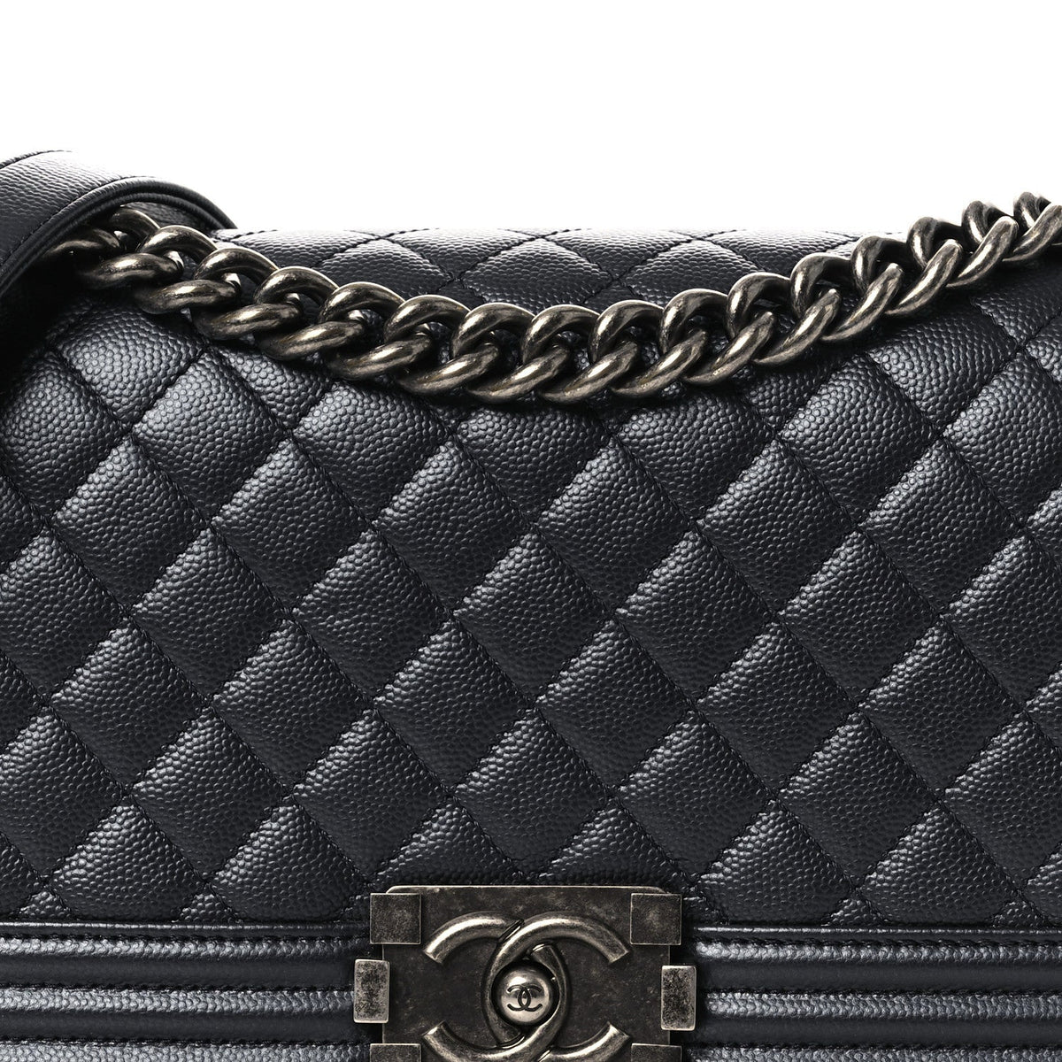 Metallic Caviar Quilted Medium Boy Flap Navy