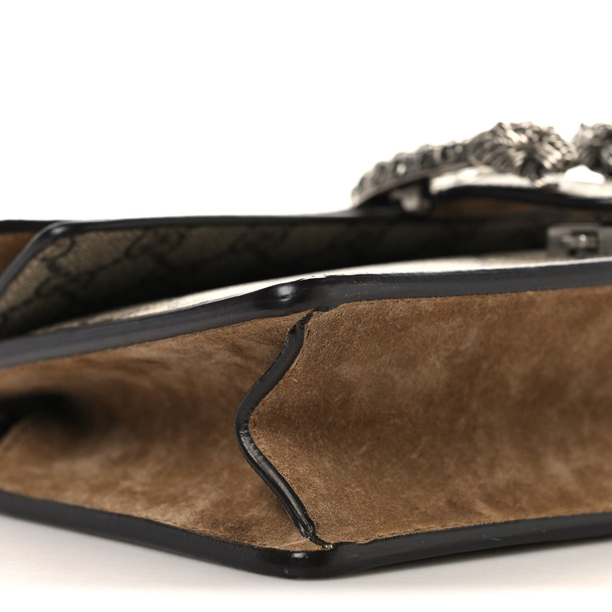 GG Supreme Monogram Suede Crystal Small Dionysus Shoulder Bag Beige Ebony Taupe