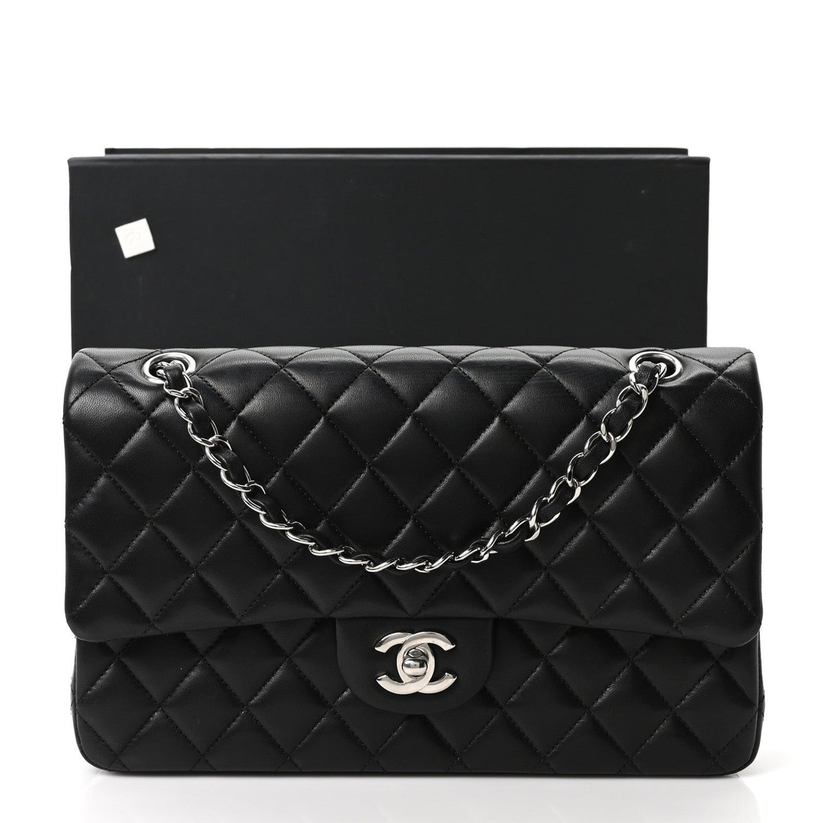 Lambskin Quilted Medium Double Flap Black