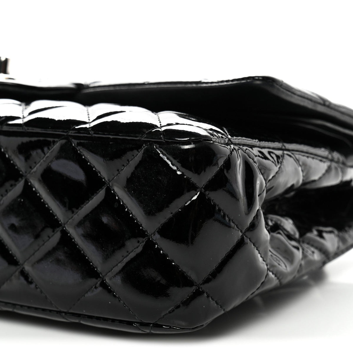 Patent Quilted Medium Double Flap Black