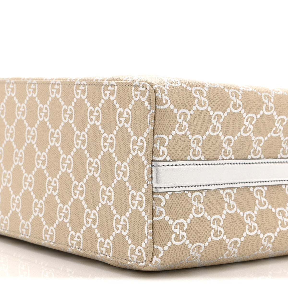 GG Supreme Monogram Emblem Medium Tote Bag  Beige Silver