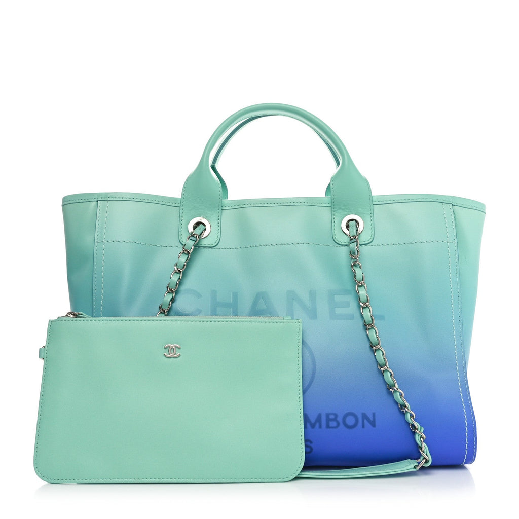 Shaded Calfskin Small Deauville Tote Light Green Turquoise Purple
