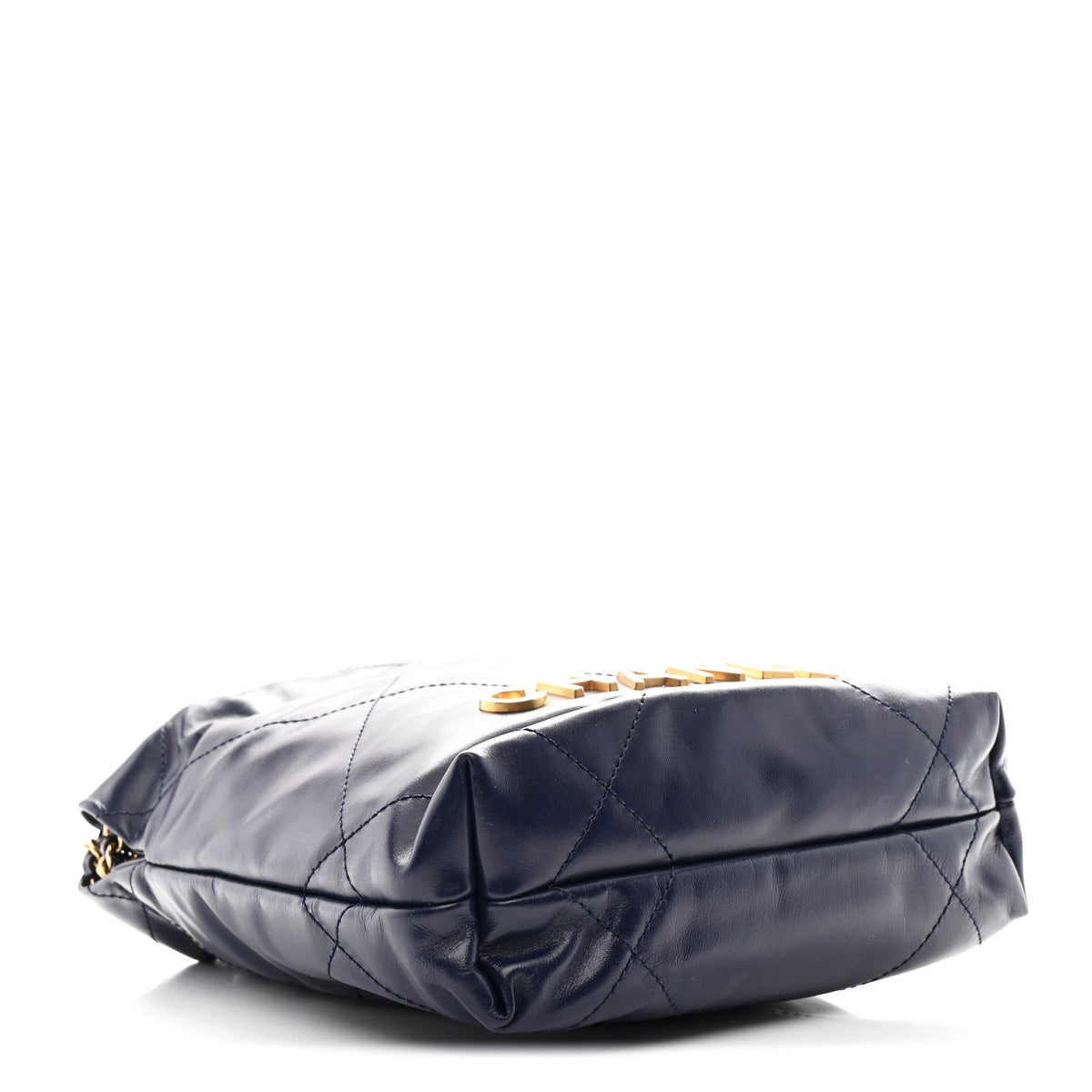 Shiny Calfskin Quilted Mini Chanel 22 Navy Blue