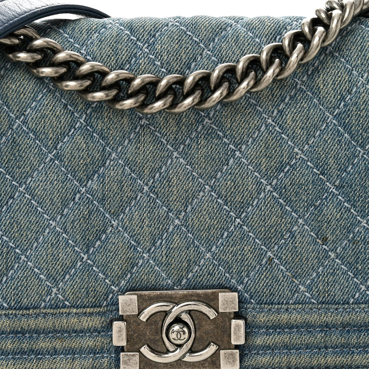 Denim Quilted Medium Boy Flap Blue