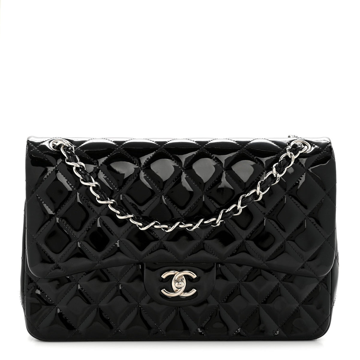 Patent Quilted Jumbo Double Flap Black
