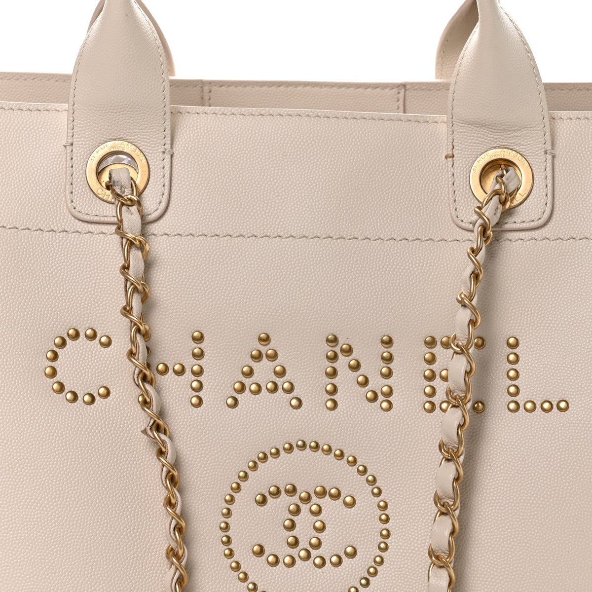 Caviar Small Studded Deauville Tote Ivory