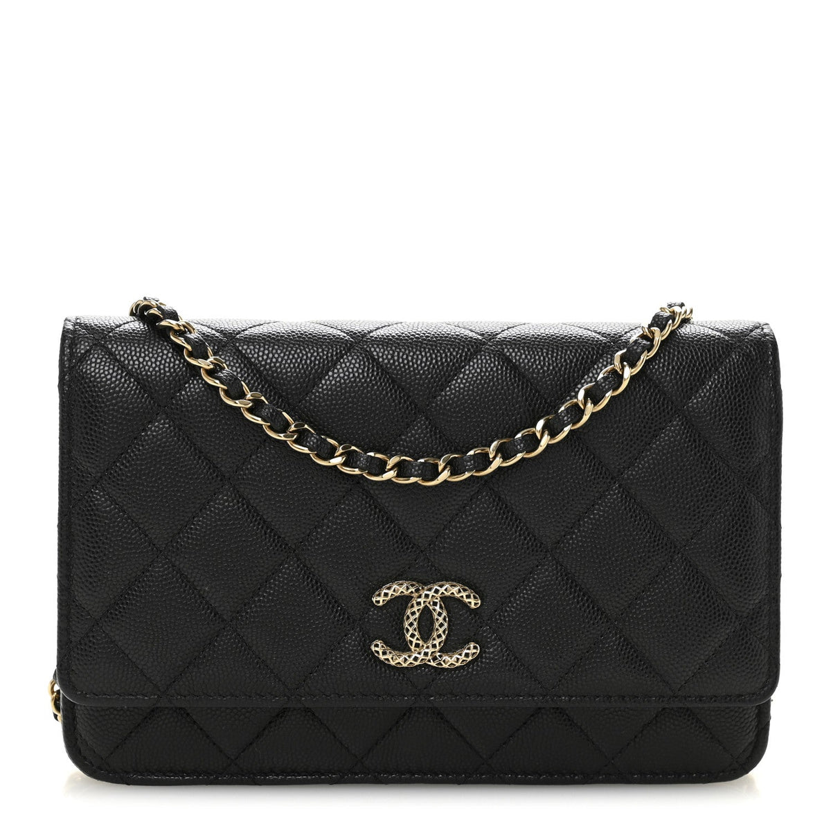 Caviar Quilted Perforated Metal CC Wallet On Chain WOC Black