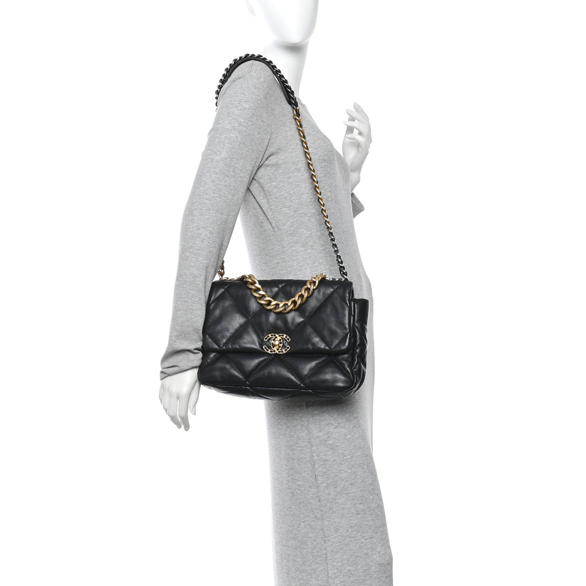 Lambskin Quilted Large Chanel 19 Flap Black