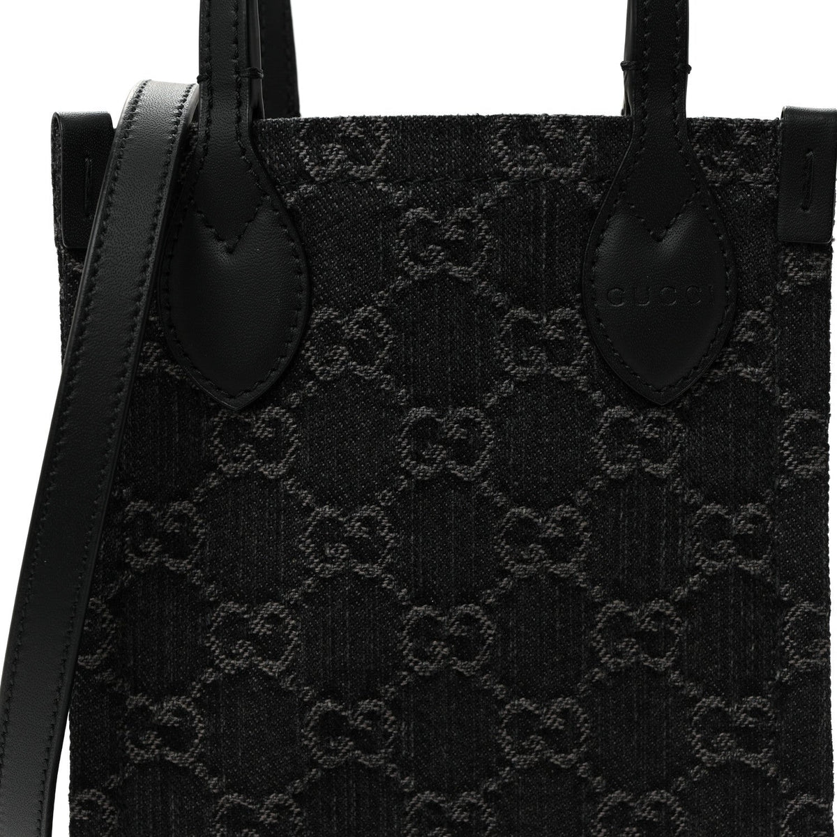 Denim Cuoio Harness GG Monogram Mini Ophidia Tote Bag Black Medium Grey