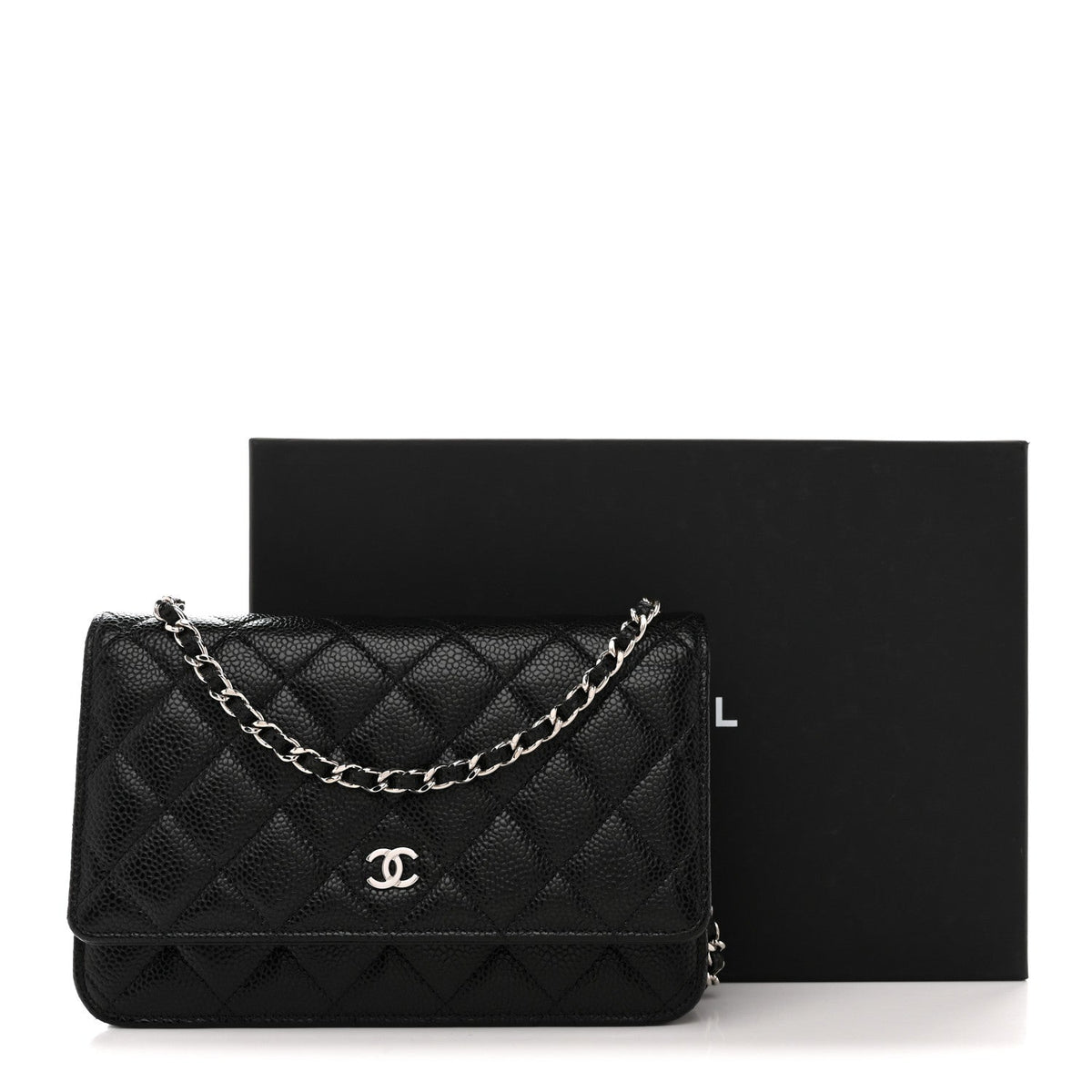 Caviar Quilted Wallet on Chain WOC Black
