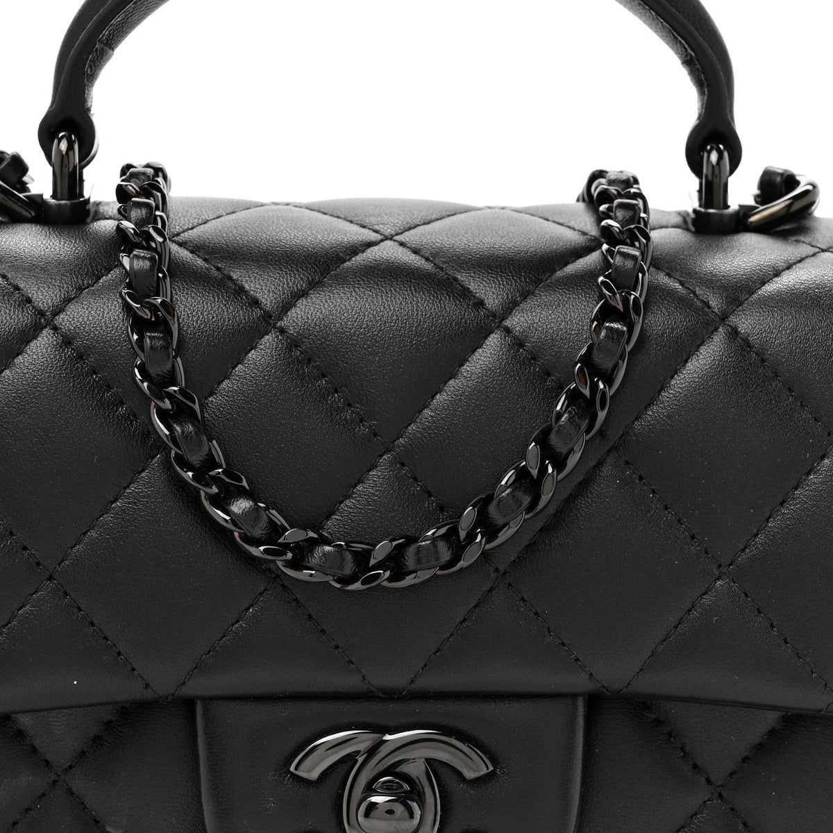 Lambskin Quilted Mini Top Handle Rectangular Flap So Black