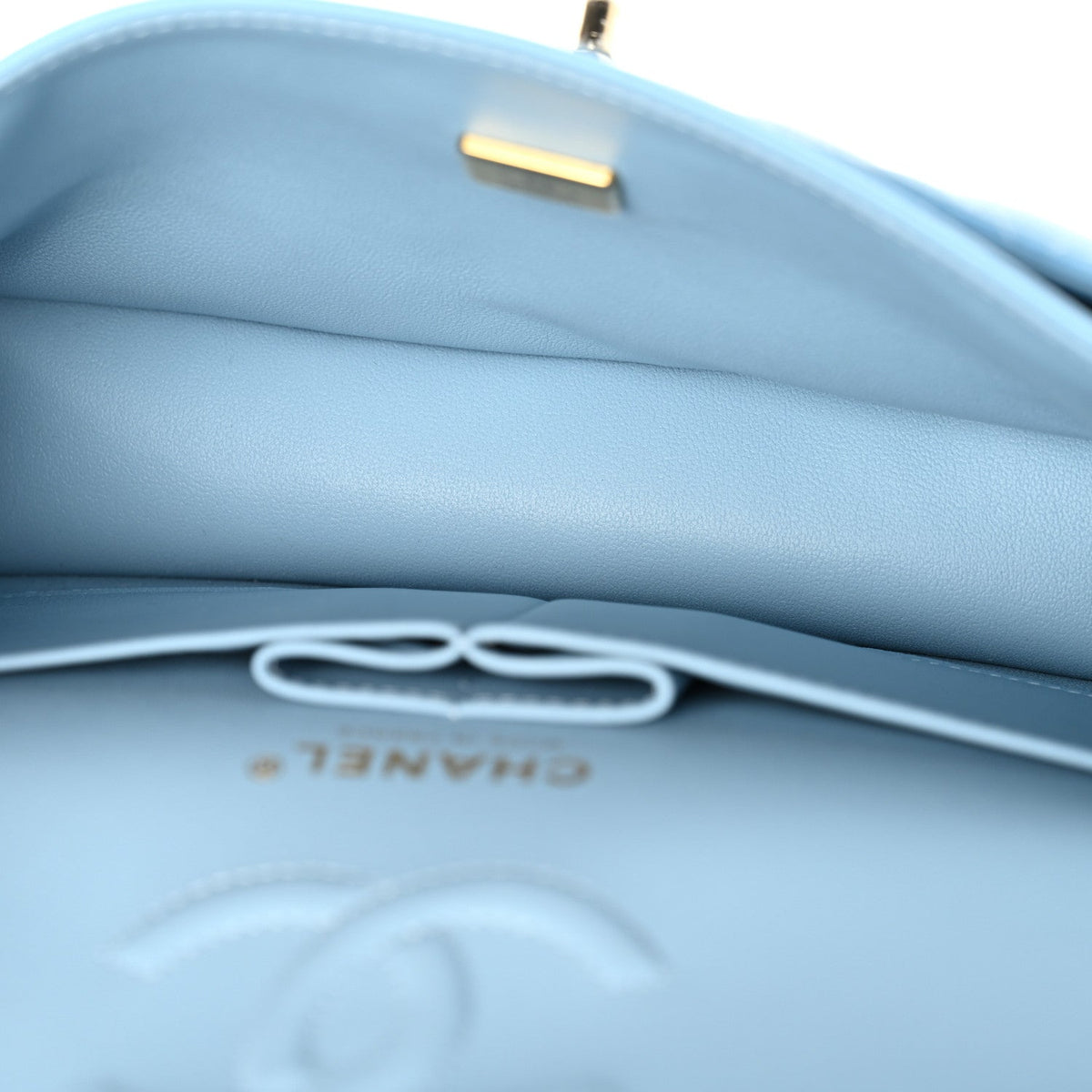 Caviar Quilted Small Double Flap Light Blue
