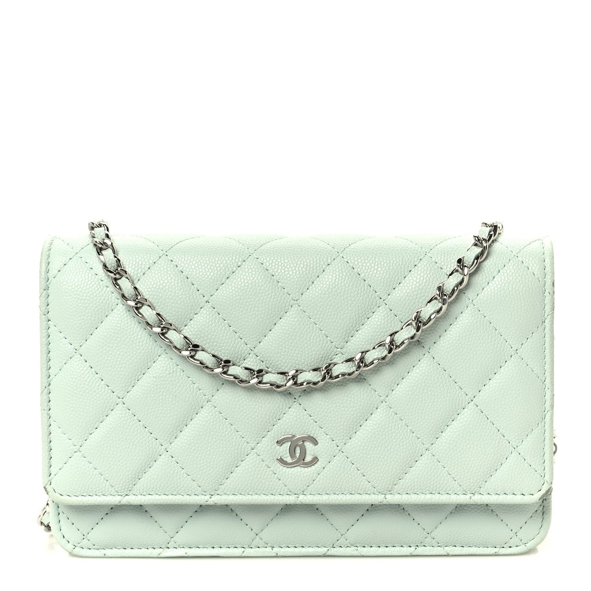 Caviar Quilted Wallet on Chain WOC Light Blue