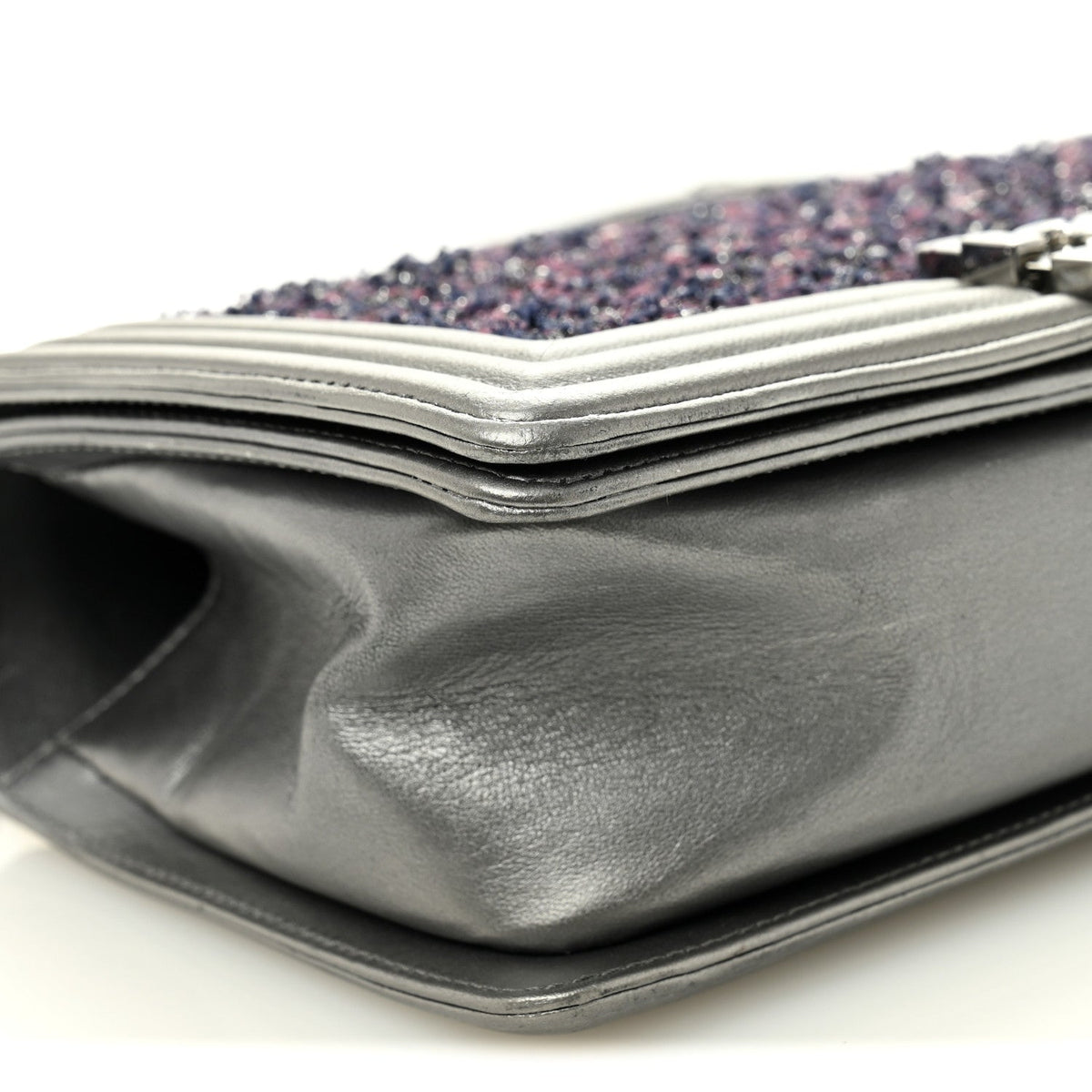 Tweed Metallic Lambskin Medium Boy Flap Silver