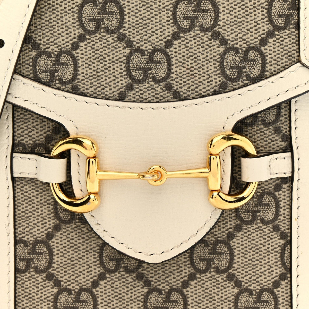 GG Supreme Monogram Azalea Calfskin Mini Horsebit 1955 Crossbody Bag Beige Ebony Mystic White