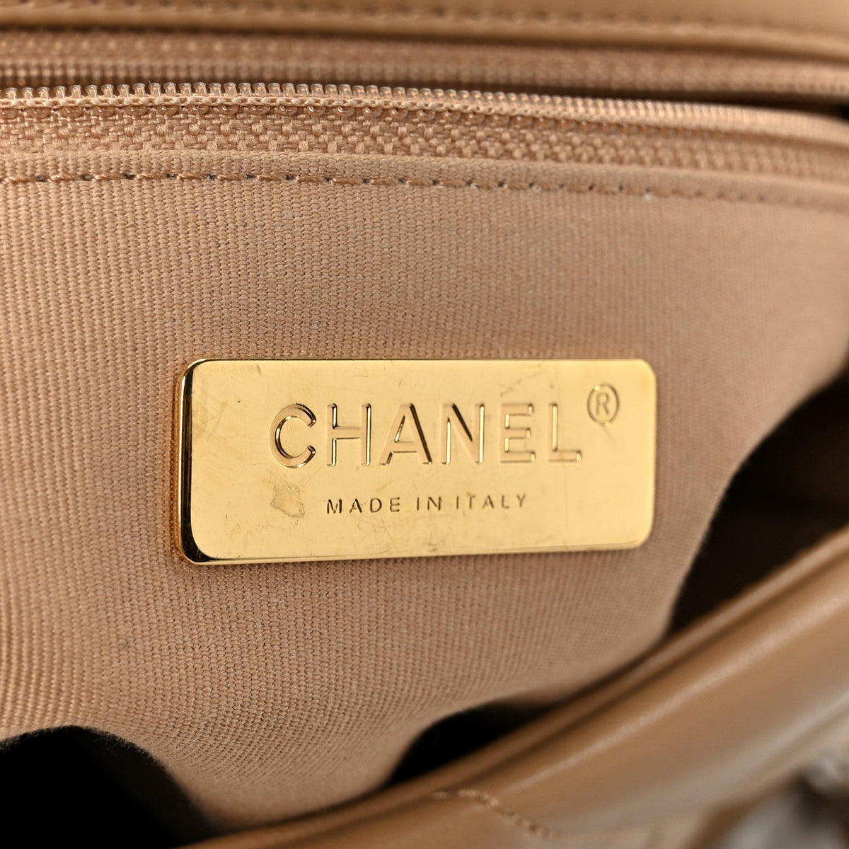 Lambskin Quilted Medium Chanel 19 Flap Dark Beige