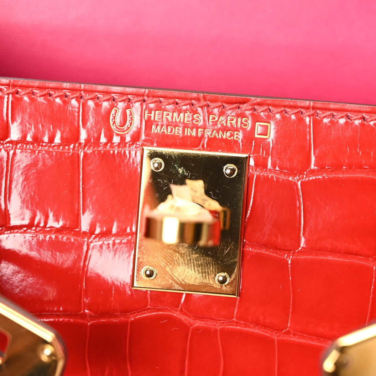 Shiny Alligator Horseshoe Mini Kelly Sellier 20 Rouge de Coeur Rose Mexico
