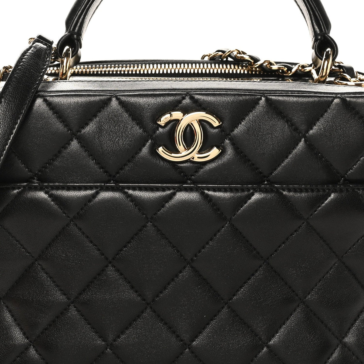 Lambskin Quilted Medium Trendy CC Bowling Bag Black