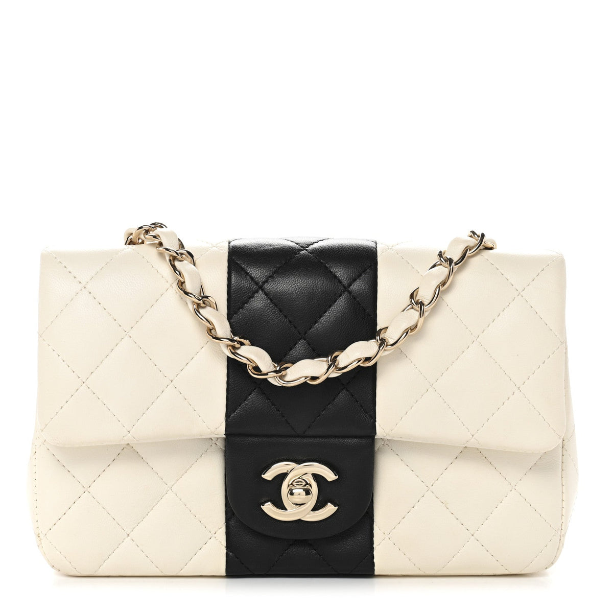 Lambskin Quilted Mini Rectangular Flap White Black