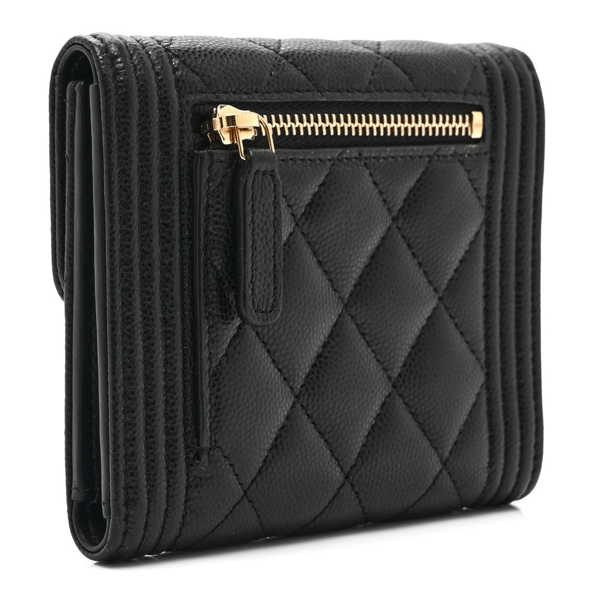 Caviar Quilted Compact Boy Wallet Black