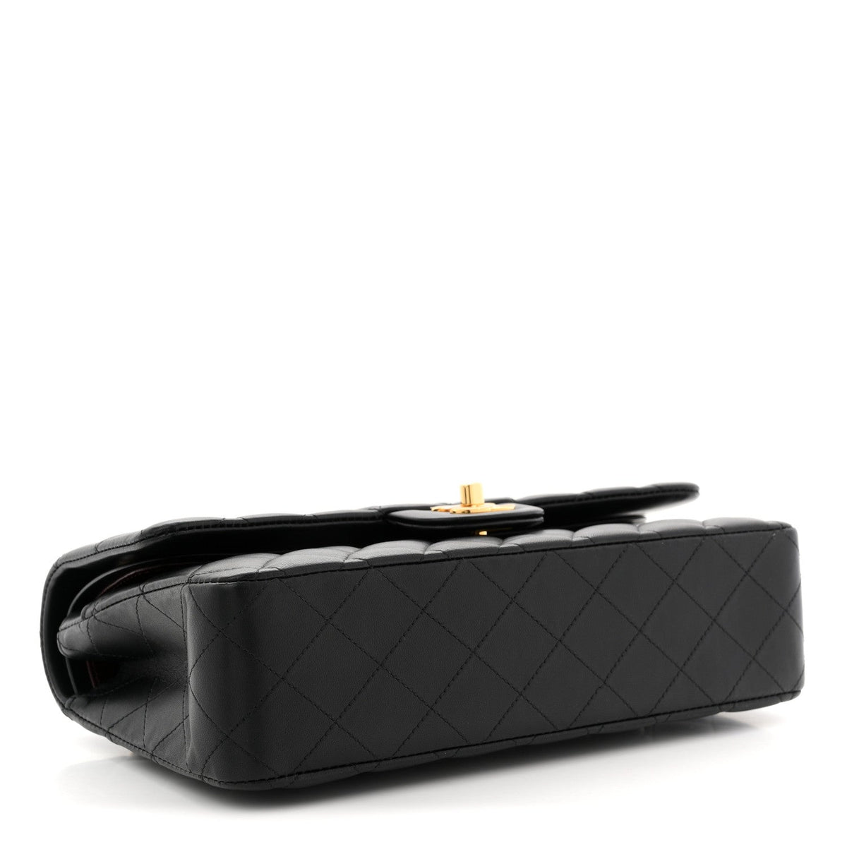 Lambskin Quilted Medium Double Flap Black