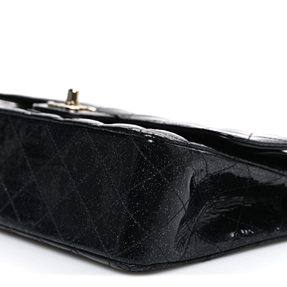 Patent Quilted Sparkle Glitter Medium Double Flap Black