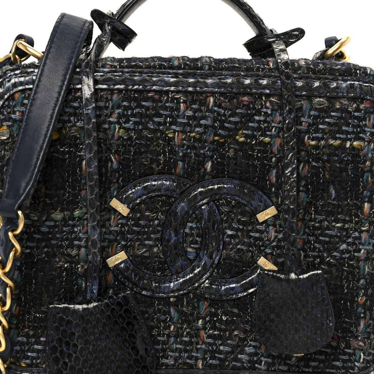 Tweed Snakeskin Quilted Medium CC Filigree Vanity Case Dark Navy
