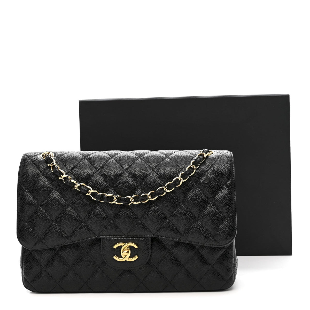 Caviar Quilted Jumbo Double Flap Black