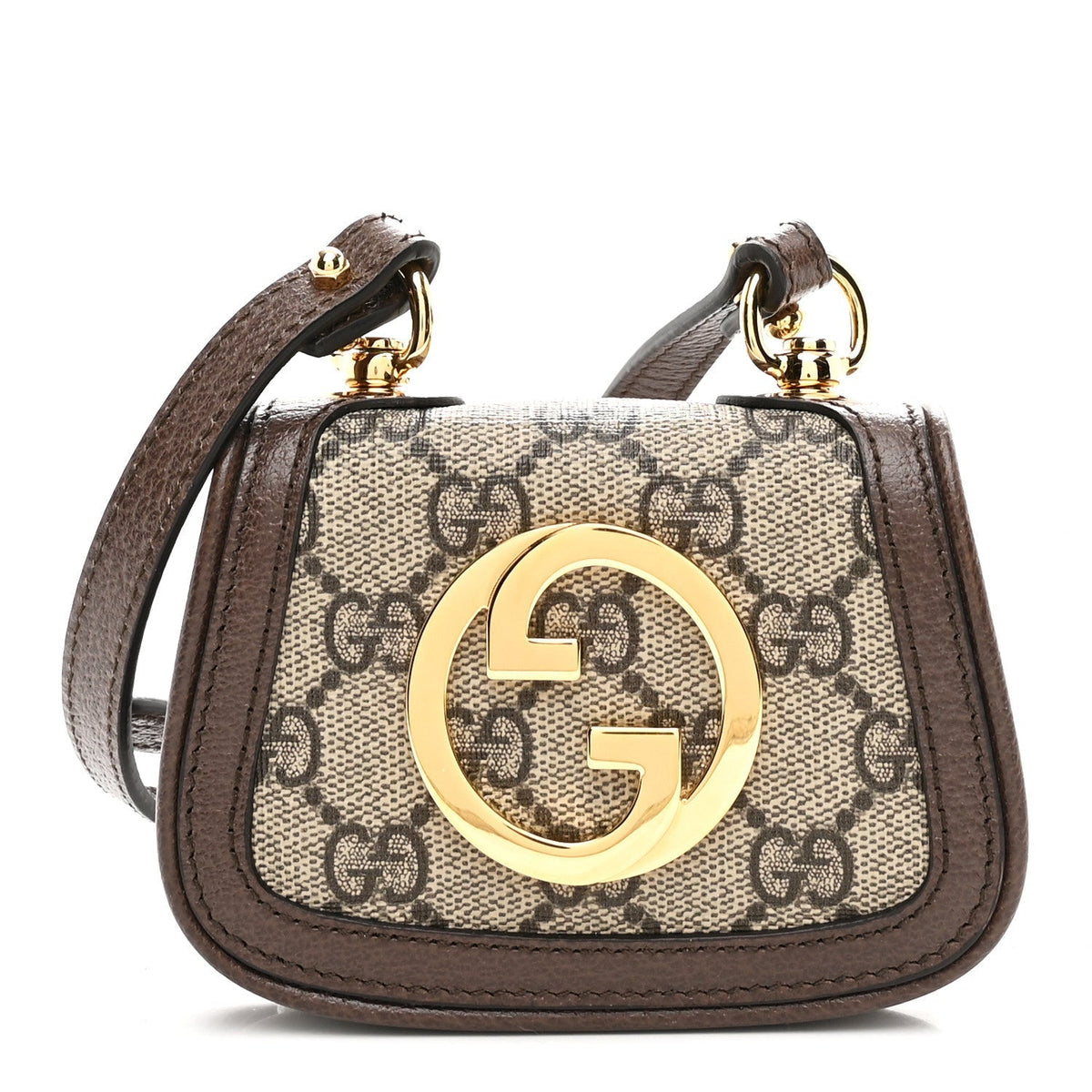 GG Supreme Monogram Textured Dollar Calfskin Blondie Card Case Wallet with Strap Beige Ebony New Acero