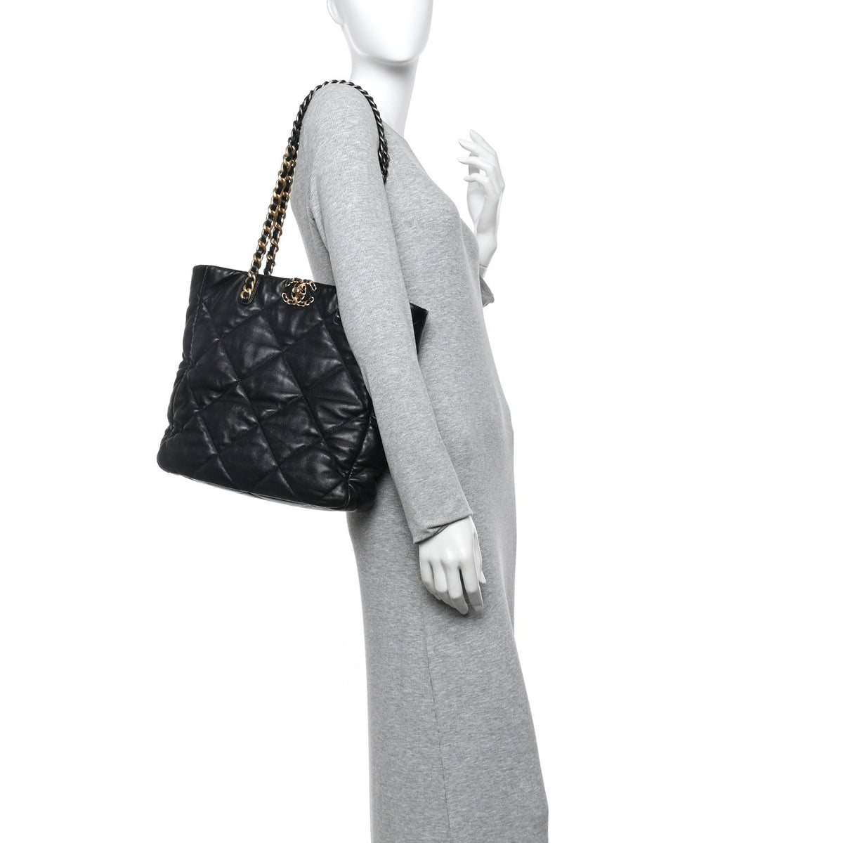 Lambskin Quilted Chanel 19 Shopping Bag Black
