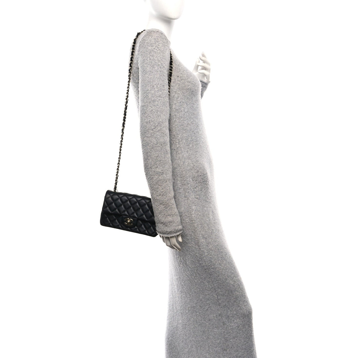 Lambskin Quilted Mini Rectangular Flap Black