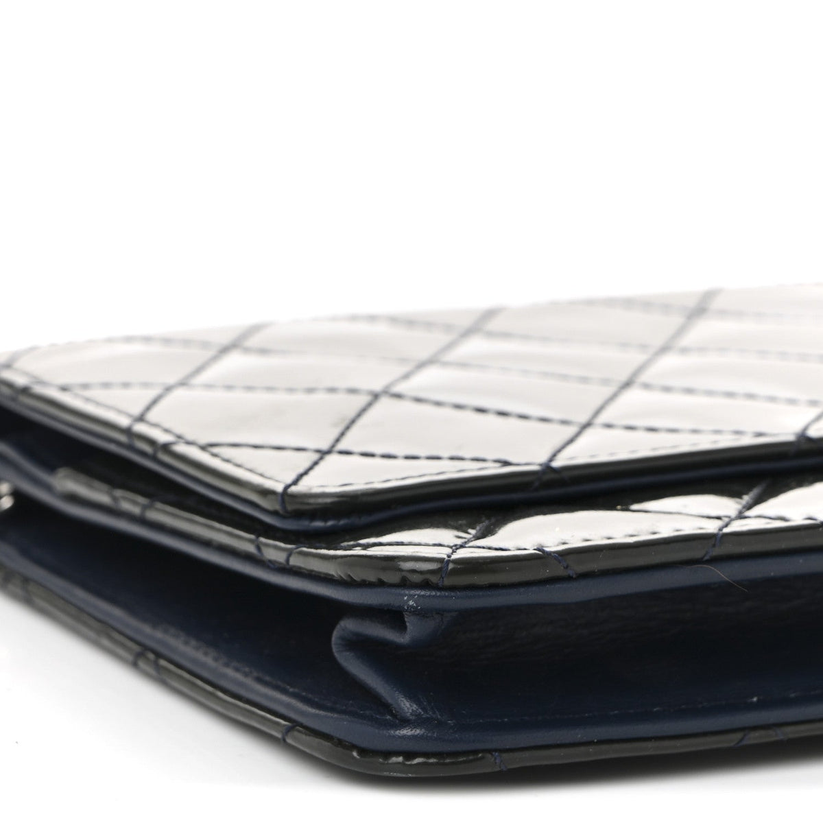 Patent Quilted Wallet On Chain WOC Navy Blue