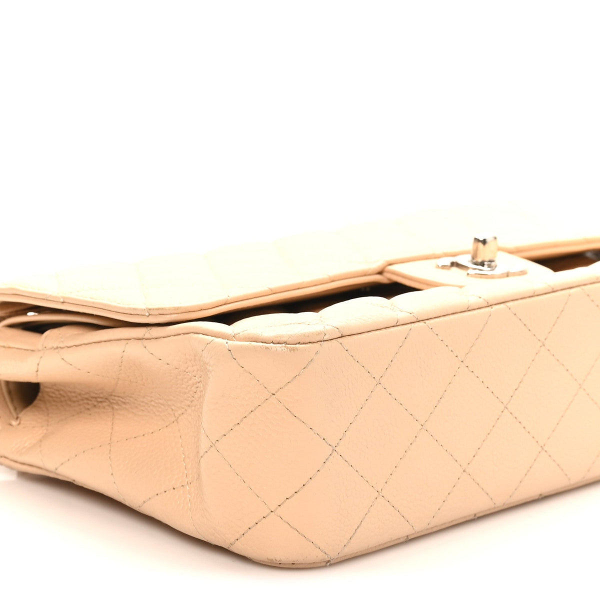 Caviar Quilted Medium Double Flap Beige