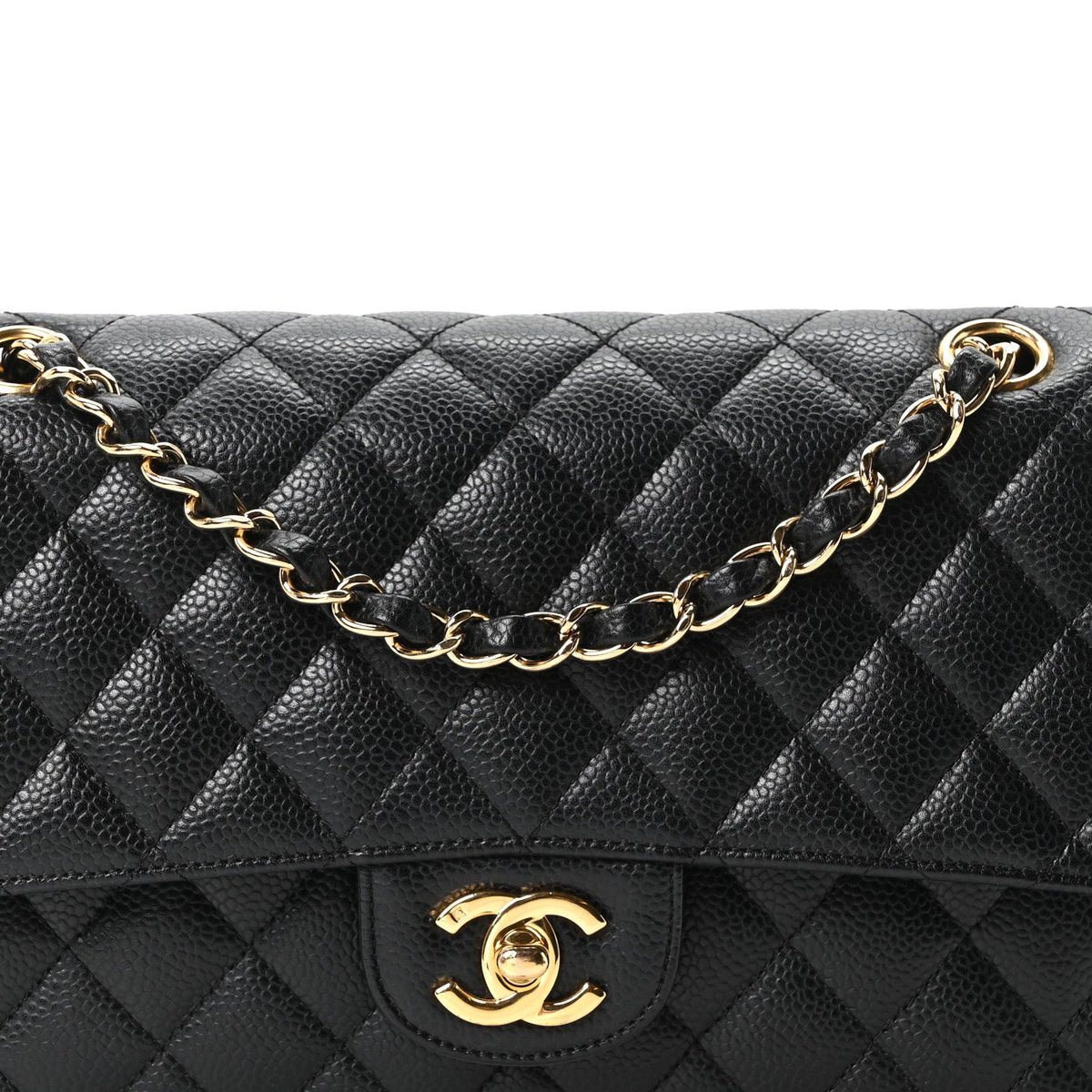 Caviar Quilted Medium Double Flap Black