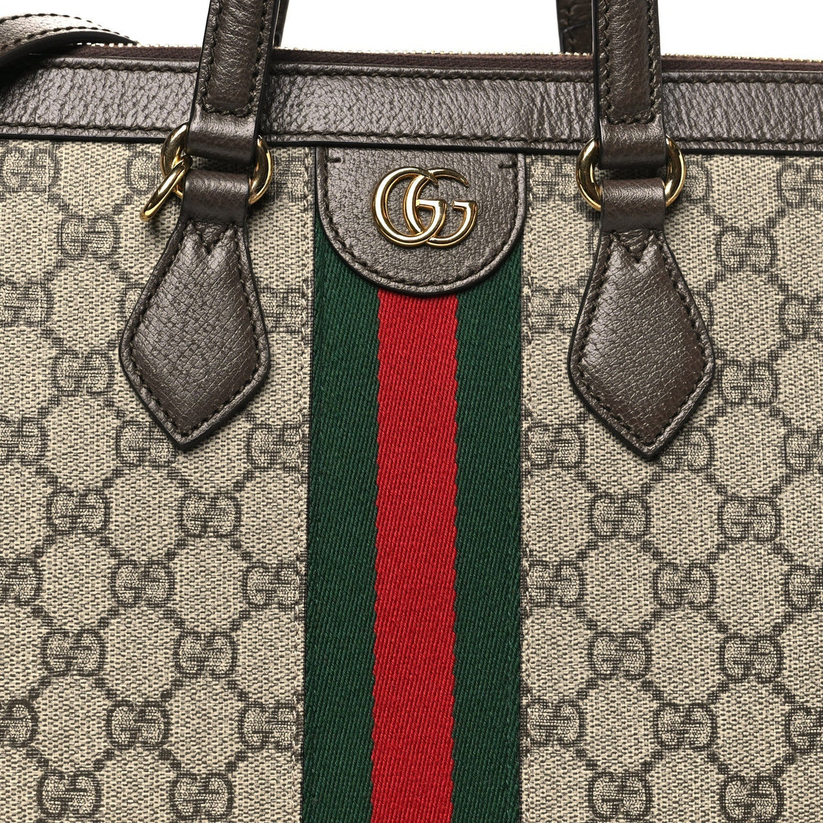 GG Supreme Monogram Web Medium Ophidia Tote Bag Brown