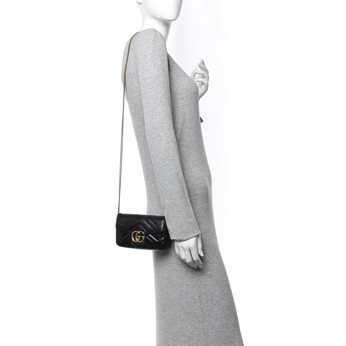 Calfskin Matelasse Super Mini GG Marmont Shoulder Bag Black