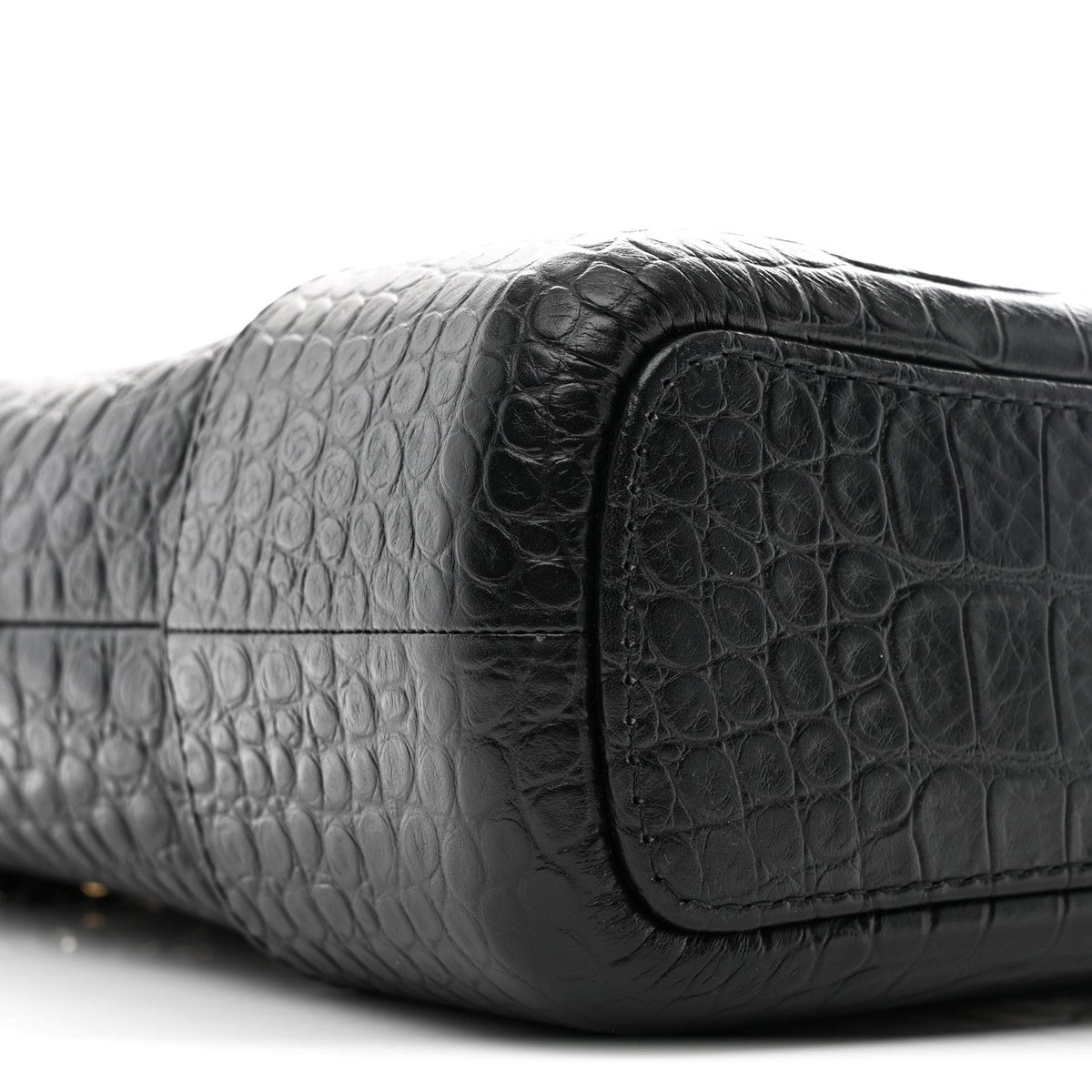 Crocodile Embossed Calfskin Medium Gabrielle Cocodile Hobo Black