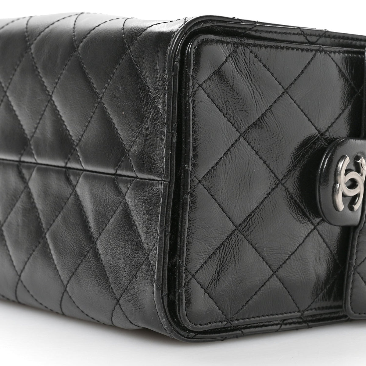 Shiny Crumpled Calfskin Quilted Small Chanel 25 Handbag Black