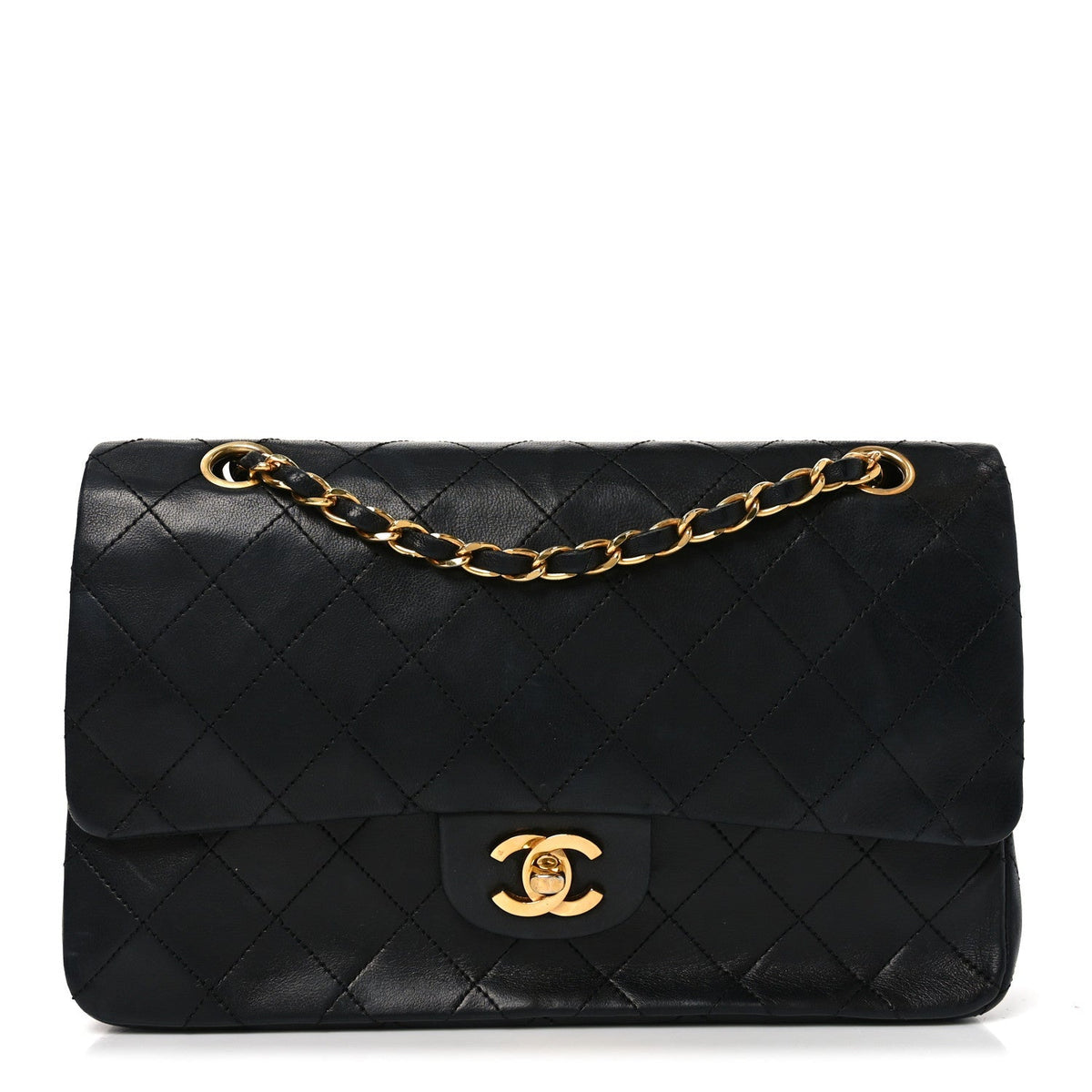Lambskin Quilted Small Double Flap Black