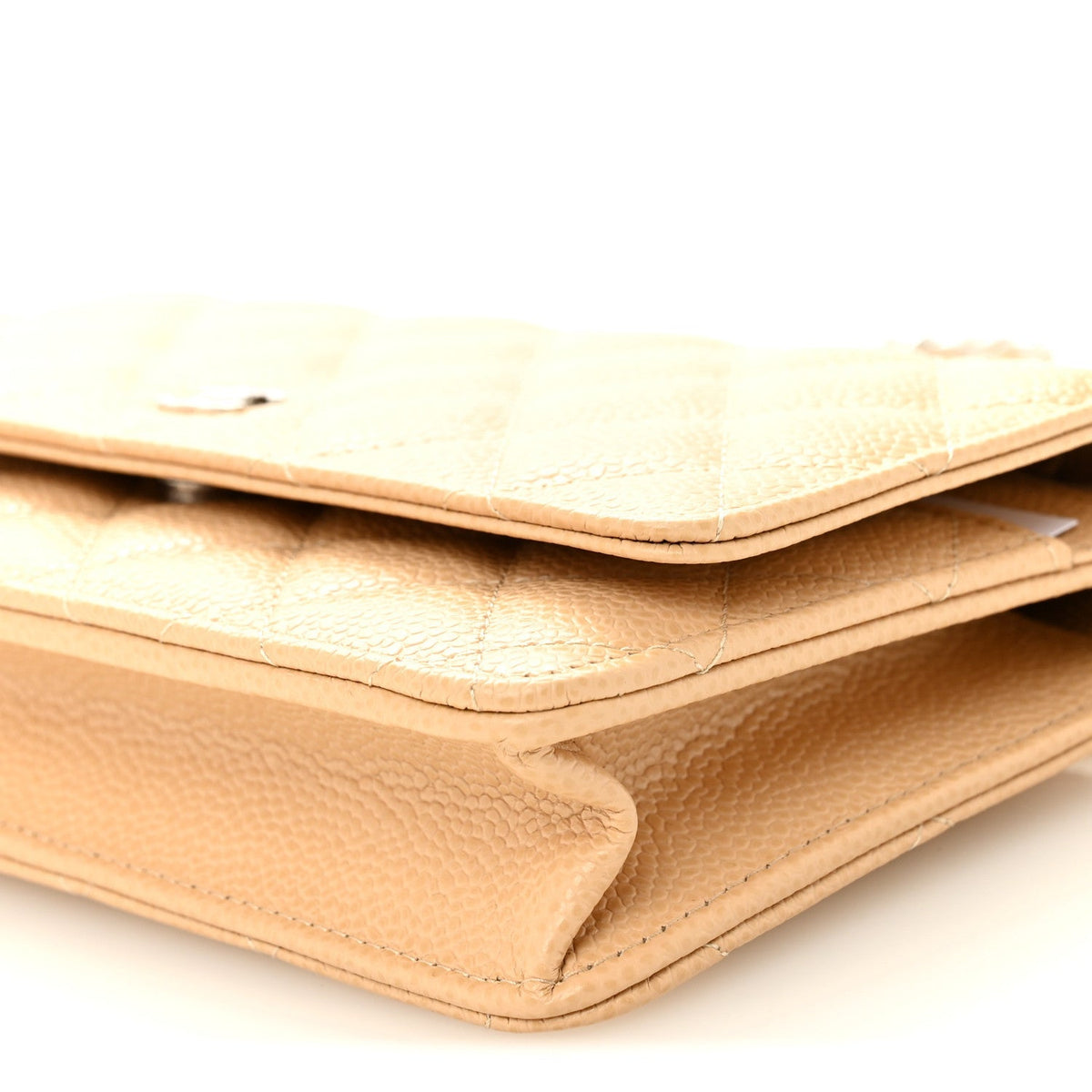 Caviar Quilted Wallet on Chain WOC Beige