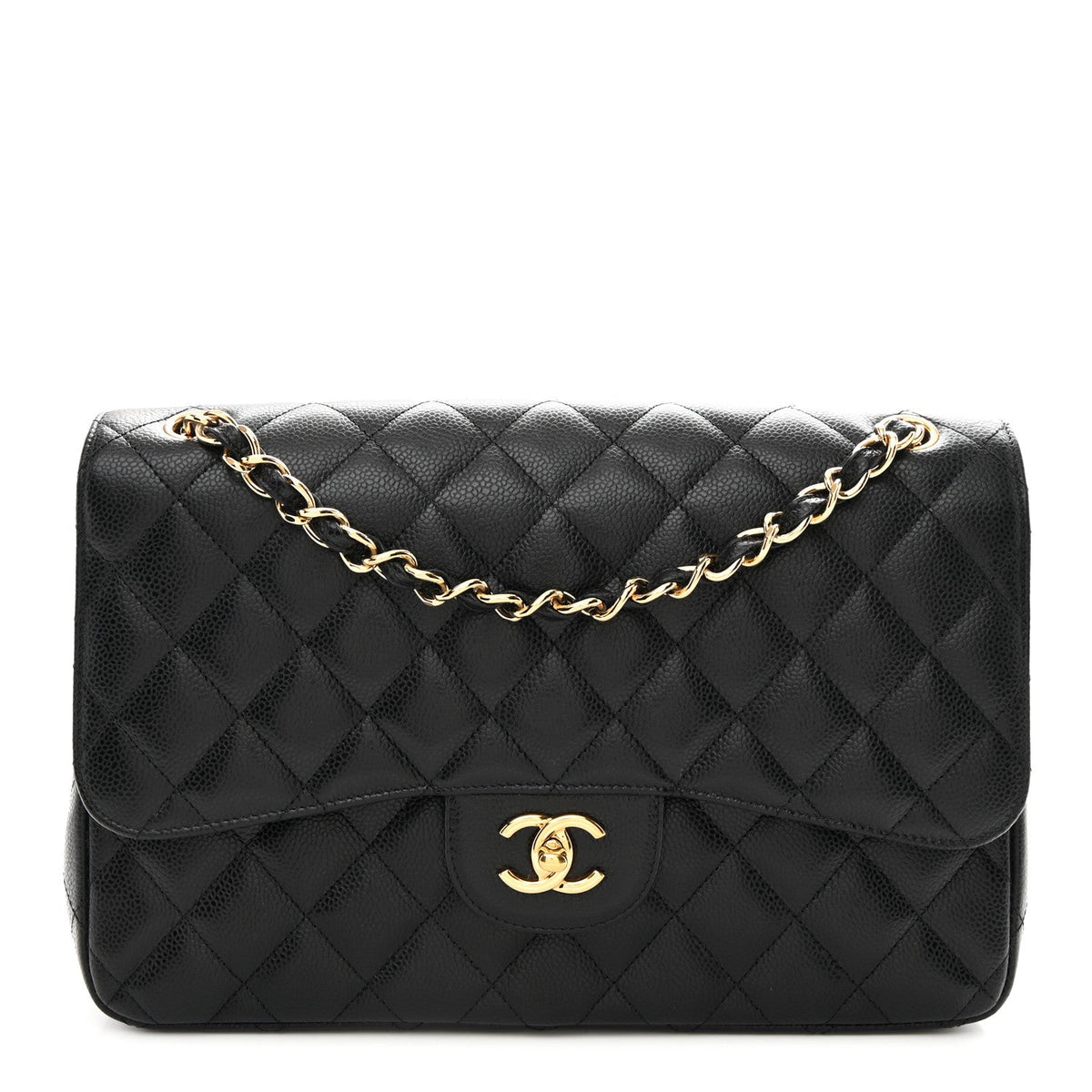 Caviar Quilted Jumbo Double Flap Black