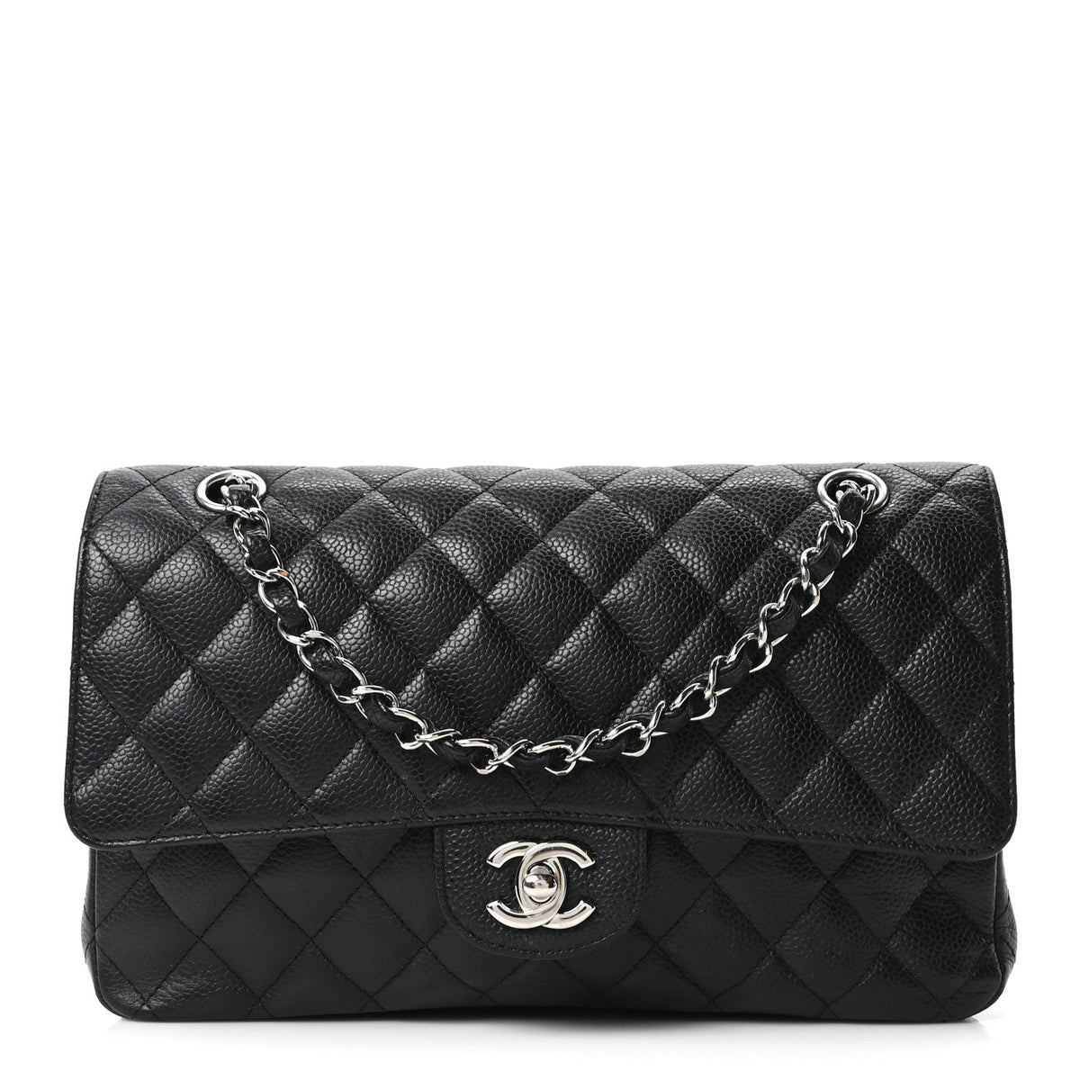 Caviar Quilted Medium Double Flap Black