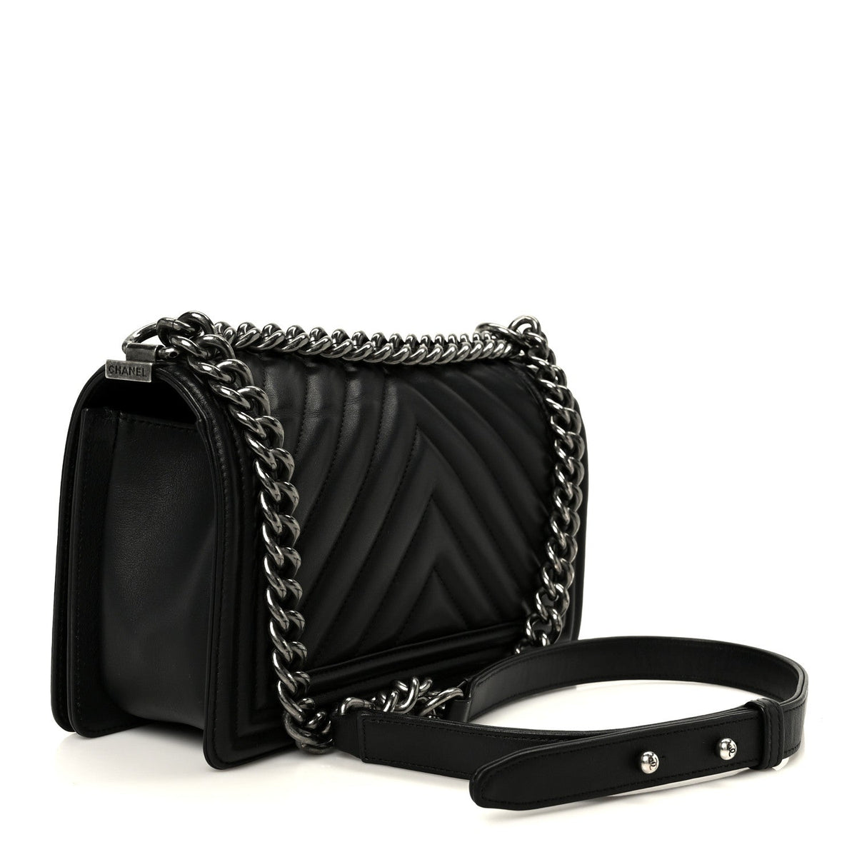 Lambskin Chevron Quilted Medium Boy Flap Black